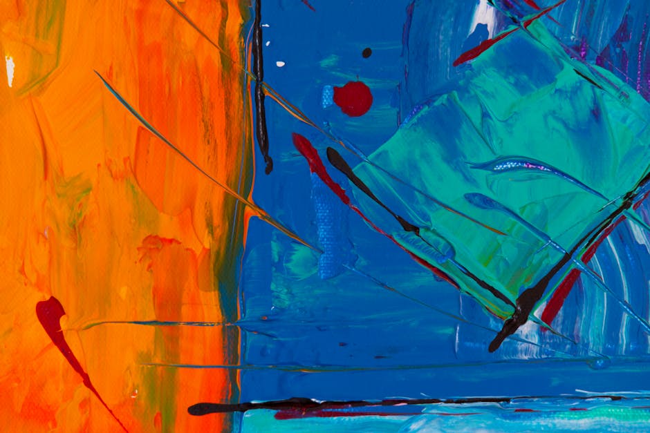 Vivid abstract painting with blue and orange tones in modern art context