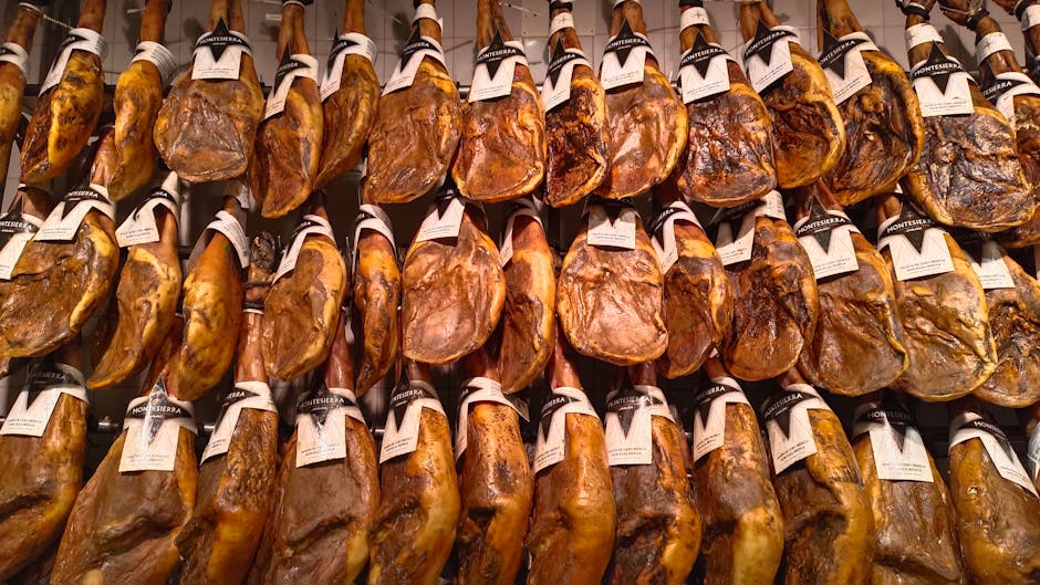 Jamón ibérico Madrid where to buy — display of cured iberico hams